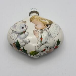 Vintage Angel & Kitten Christmas Ornament Vintage Ceramic Holiday Decor Cute